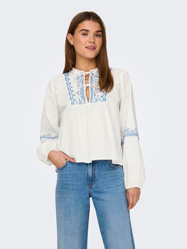 ONLY V-neck top with puff sleeves - 15323022