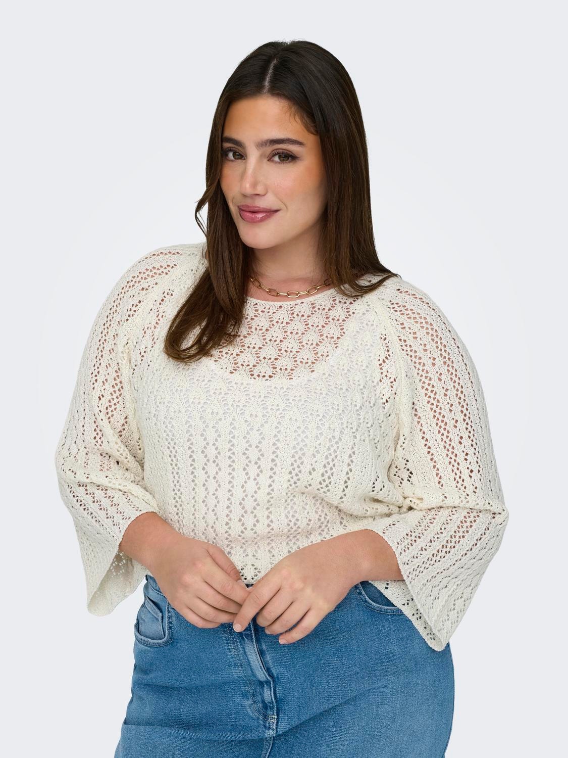 ONLY Curvy o-neck knitted pullover -Cloud Dancer - 15323302