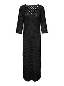 ONLY Normal geschnitten V-Ausschnitt Kastige Ärmel Langes Kleid -Black - 15323312