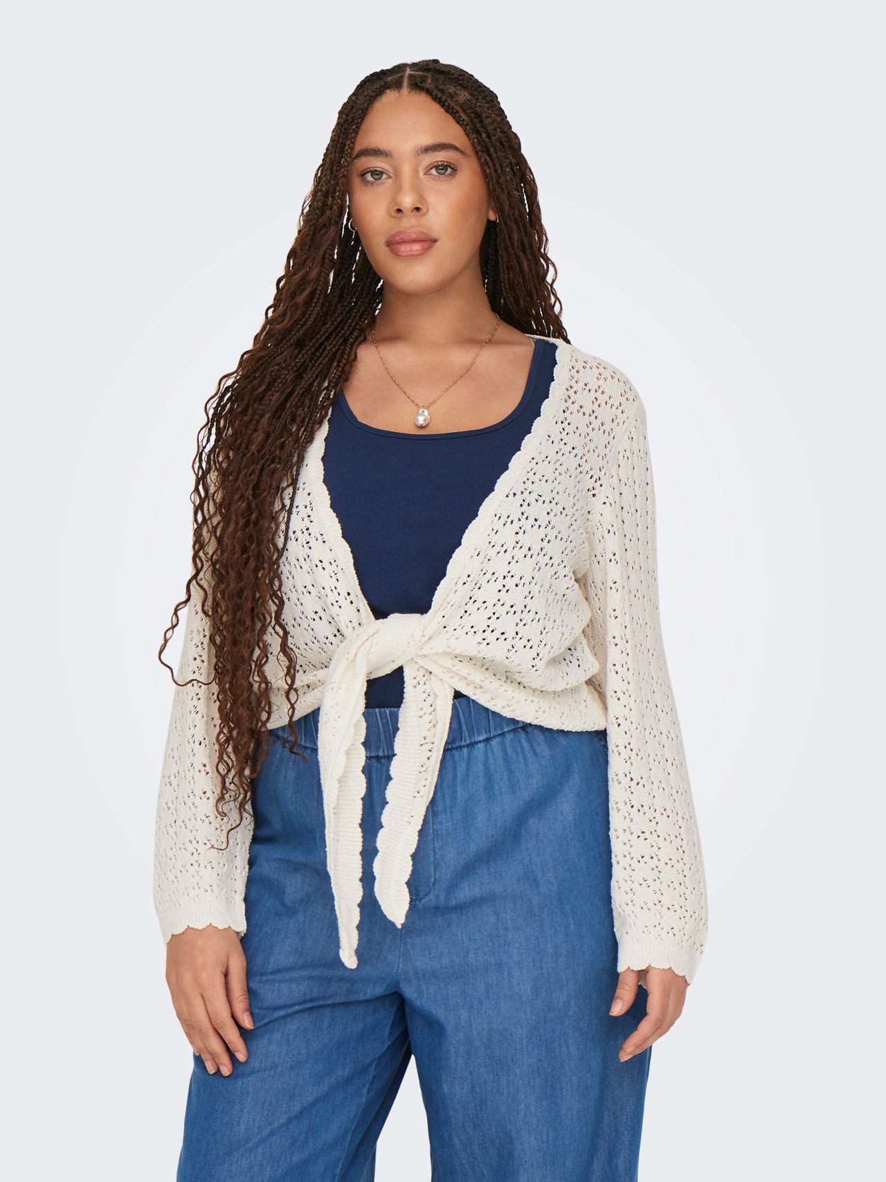 ONLY Knit Fit V-Neck Plus Knit Cardigan -Ecru - 15323327