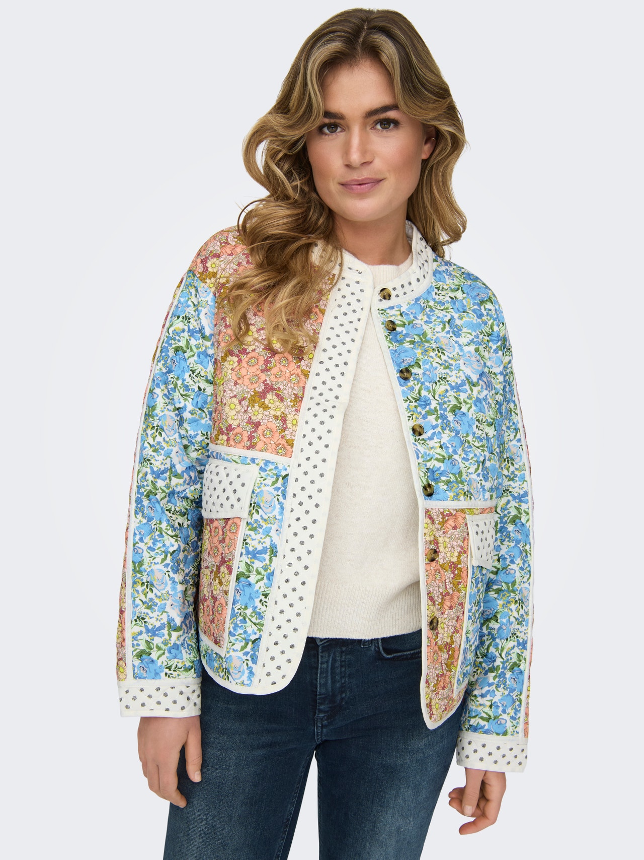 ONLY Quilted patch work jacket -Cloud Dancer - 15323550