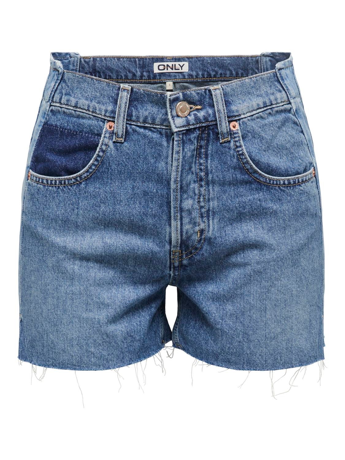 ONLY Shorts Corte regular Cintura media Dobladillos rasgados -Medium Blue Denim - 15323765