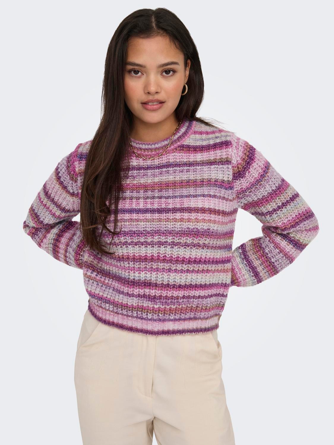 ONLY O-neck knit pullover -Deep Orchid - 15324080