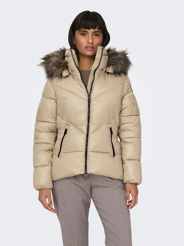ONLY Hood with detachable faux fur edge Storm cuffs to prevent wind from entering Jacket - 15324136