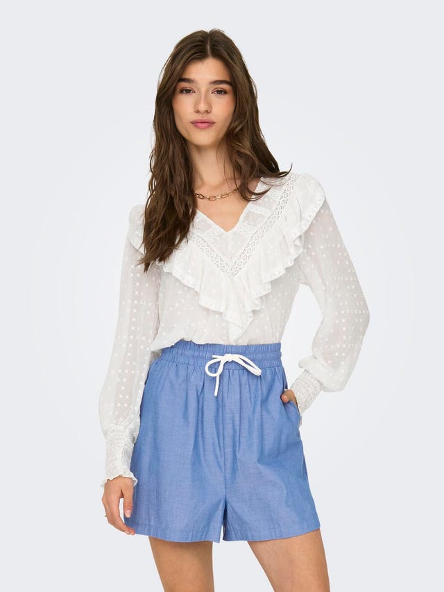 ONLY V-neck top with frills - 15324229