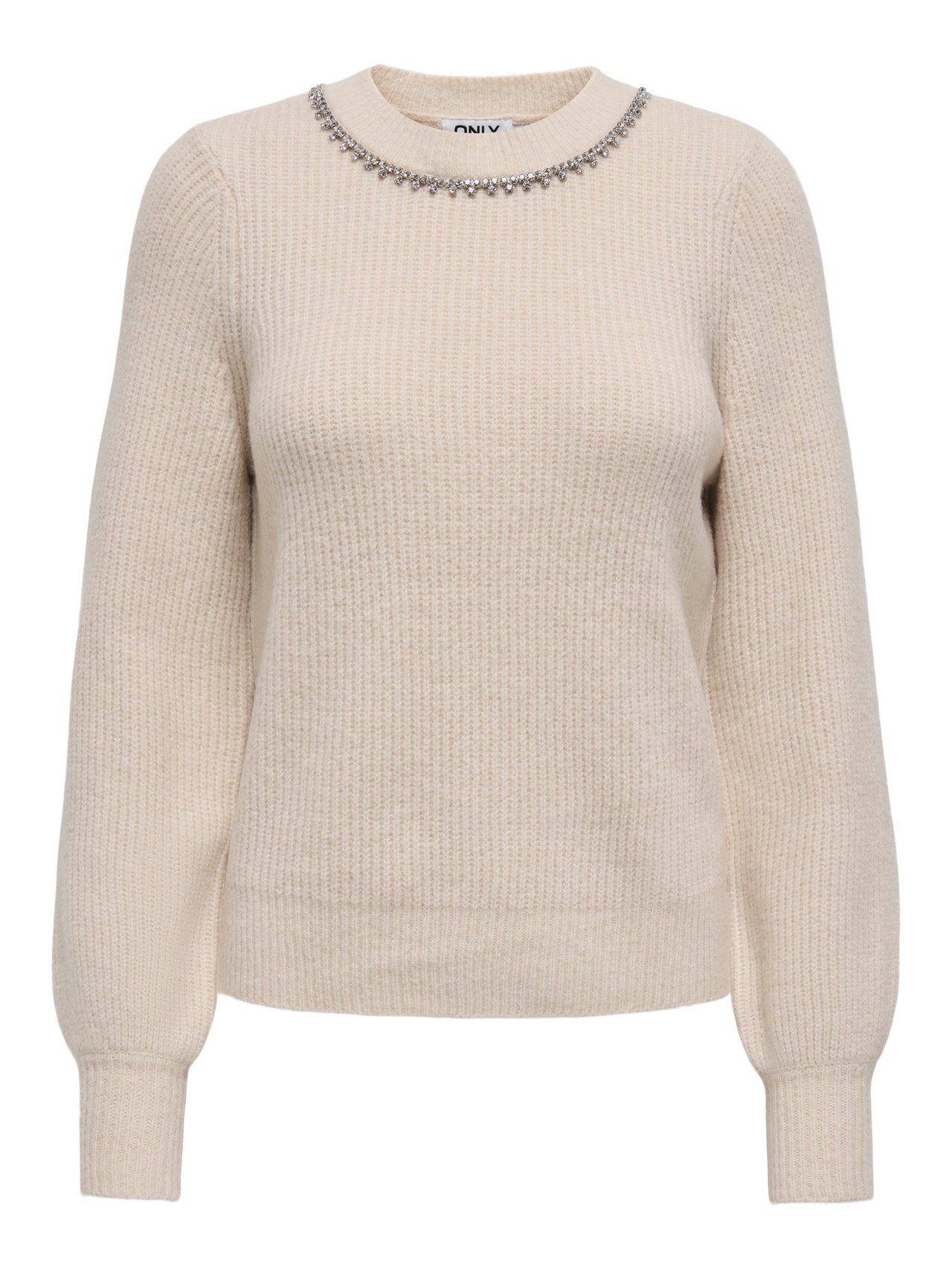 ONLY Tavapärane lõige Ümmargune kaelus Kõrged mansetid Volüümikad varrukad Pullover -Pumice Stone - 15324271