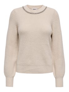 ONLY Tavapärane lõige Ümmargune kaelus Kõrged mansetid Volüümikad varrukad Pullover -Pumice Stone - 15324271