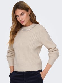 ONLY Tavapärane lõige Ümmargune kaelus Kõrged mansetid Volüümikad varrukad Pullover -Pumice Stone - 15324271