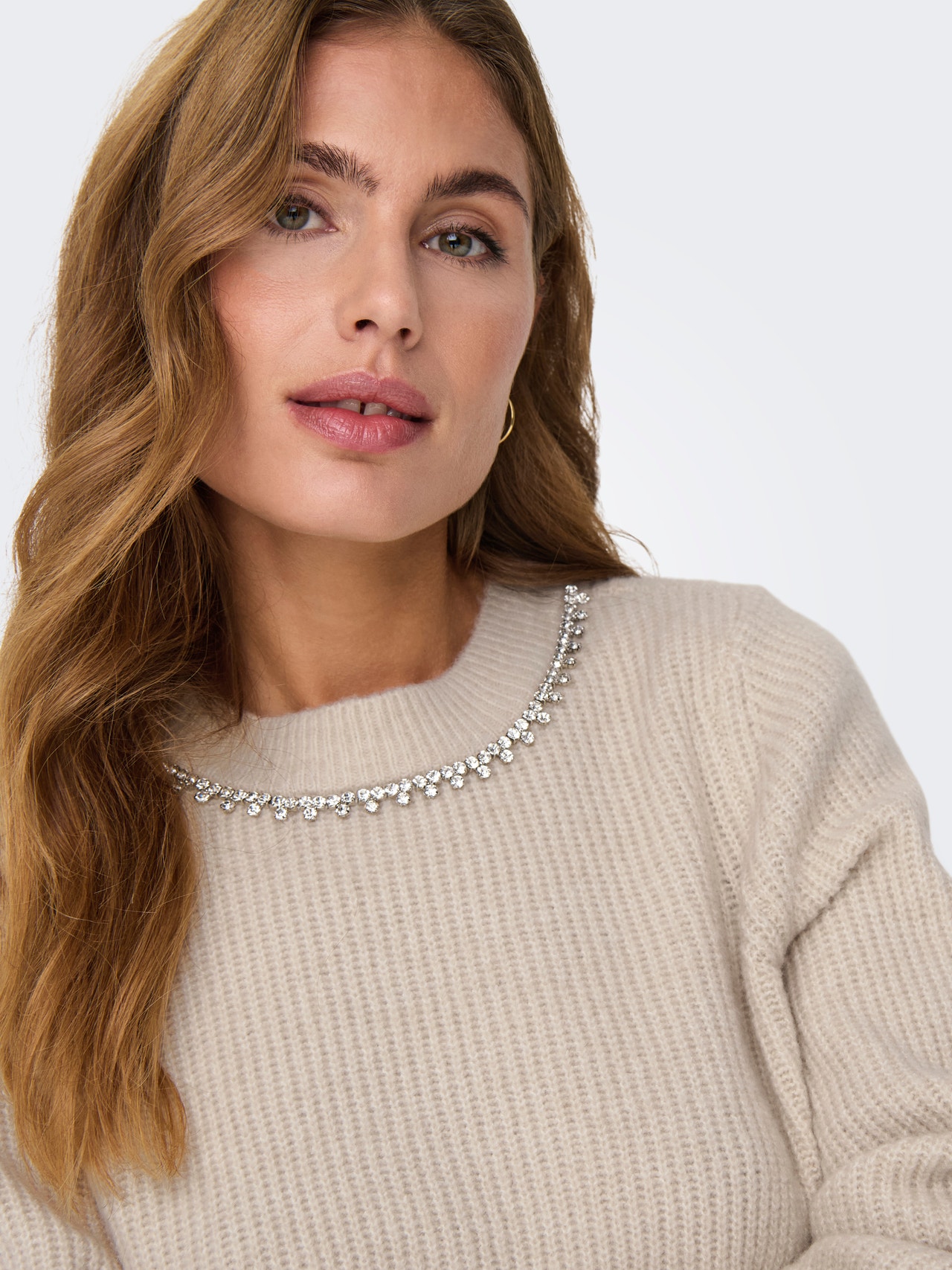 ONLY Tavapärane lõige Ümmargune kaelus Kõrged mansetid Volüümikad varrukad Pullover -Pumice Stone - 15324271