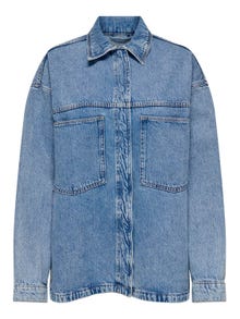 ONLY Krój regularny Kołnierz koszulowy Mankiety zapinane na guziki Opadające ramiona Koszula jeansowa -Light Blue Denim - 15324363