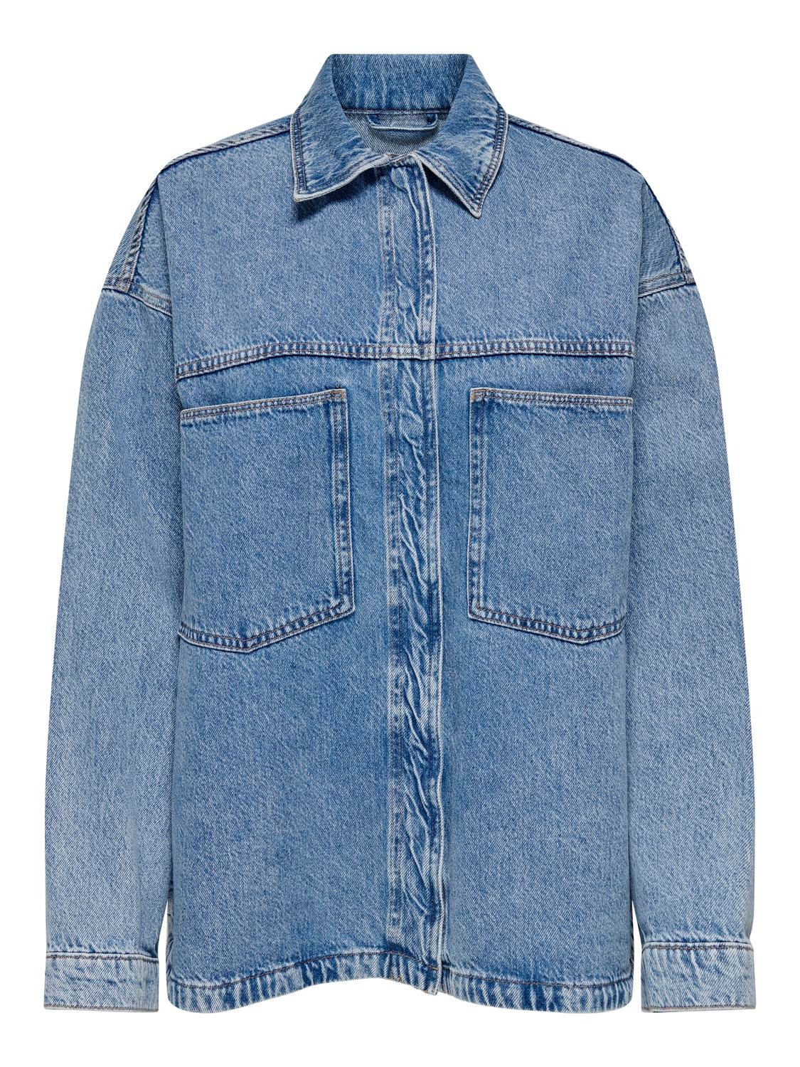 ONLY Normal passform Skjortkrage Manschetter med knappar Nedsänkta axlar Denimskjorta -Light Blue Denim - 15324363