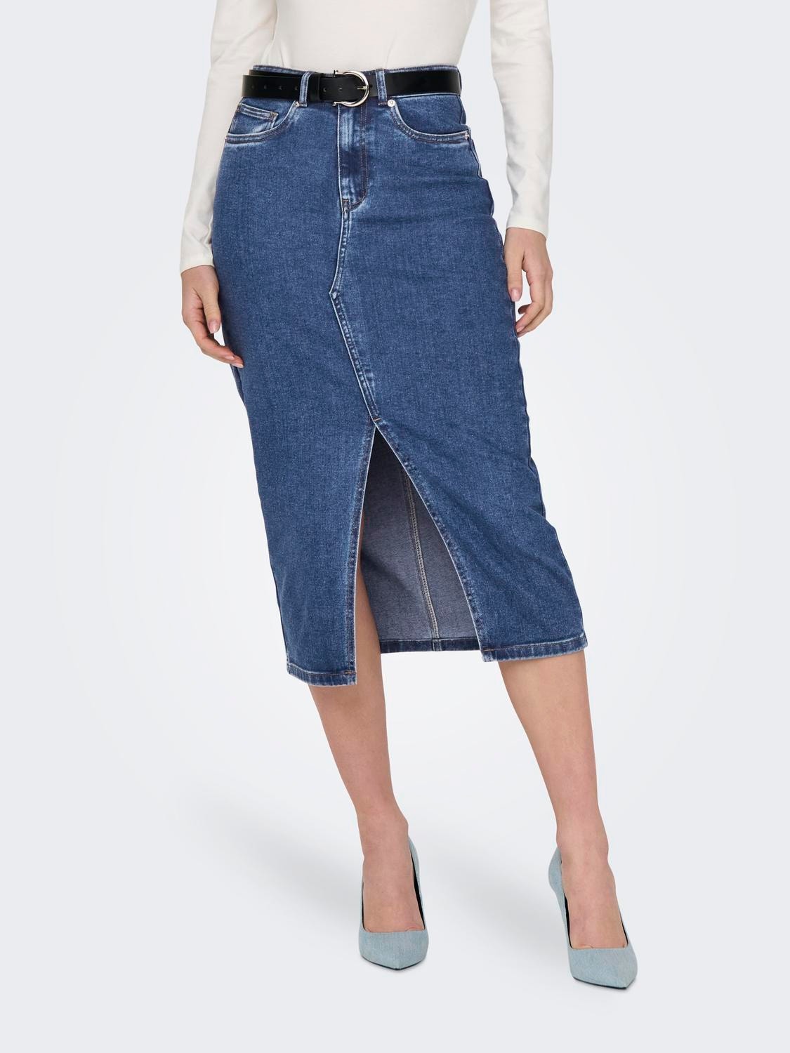 ONLY Midi denim skirt -Medium Blue Denim - 15324365