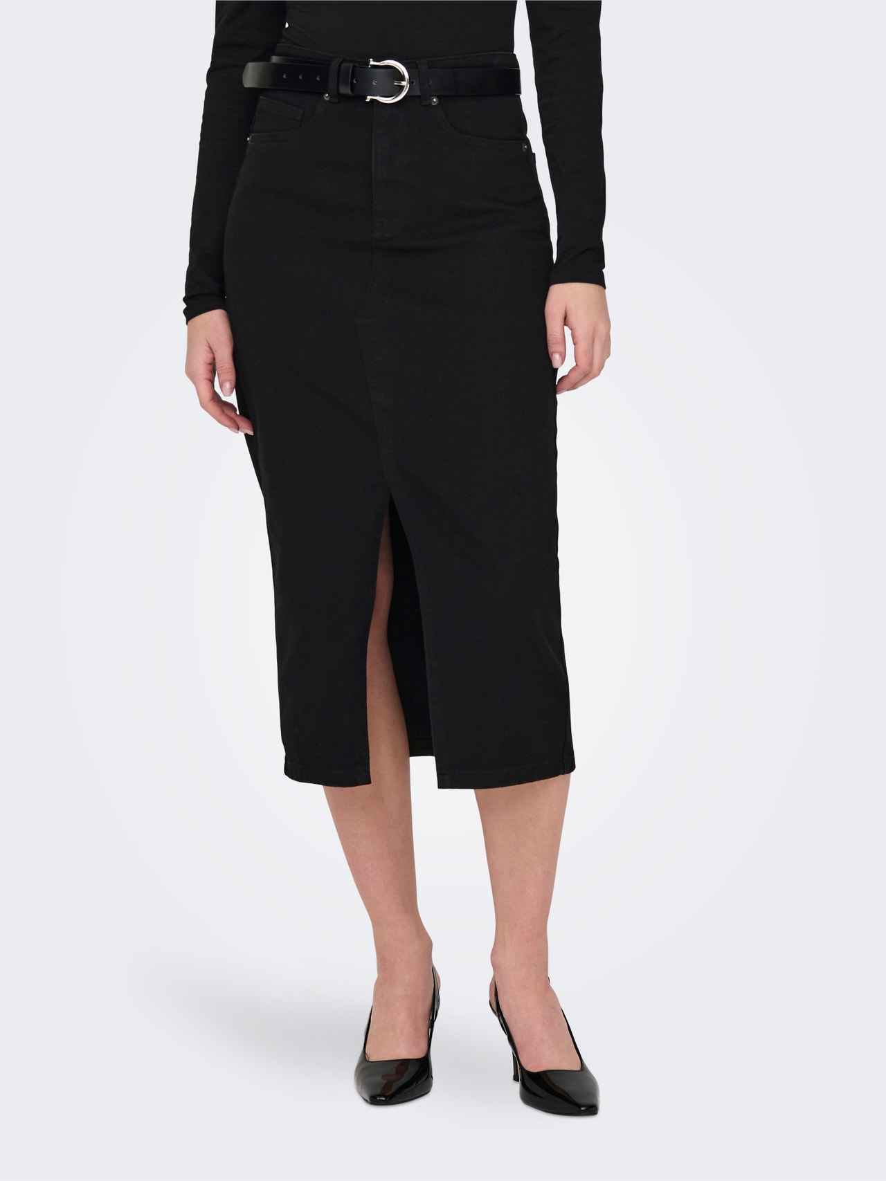 OBJHARLOW MIDI-denim rok NOOS, zwart, XL OBJHARLOW MIDI-denim rok NOOS, zwart, XL