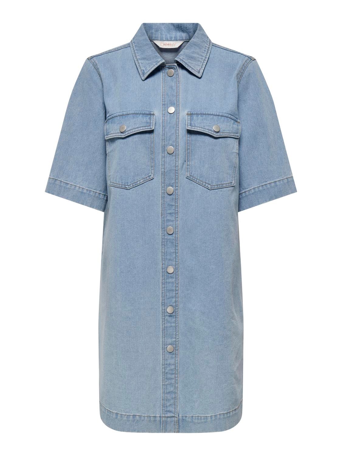 ONLY Regular Fit Shirt collar Short dress -Light Blue Denim - 15324384