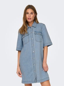 ONLY Regular Fit Shirt collar Short dress -Light Blue Denim - 15324384