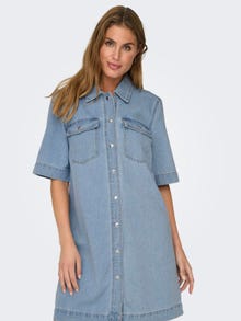 ONLY Normal geschnitten Hemdkragen Kurzes Kleid -Light Blue Denim - 15324384