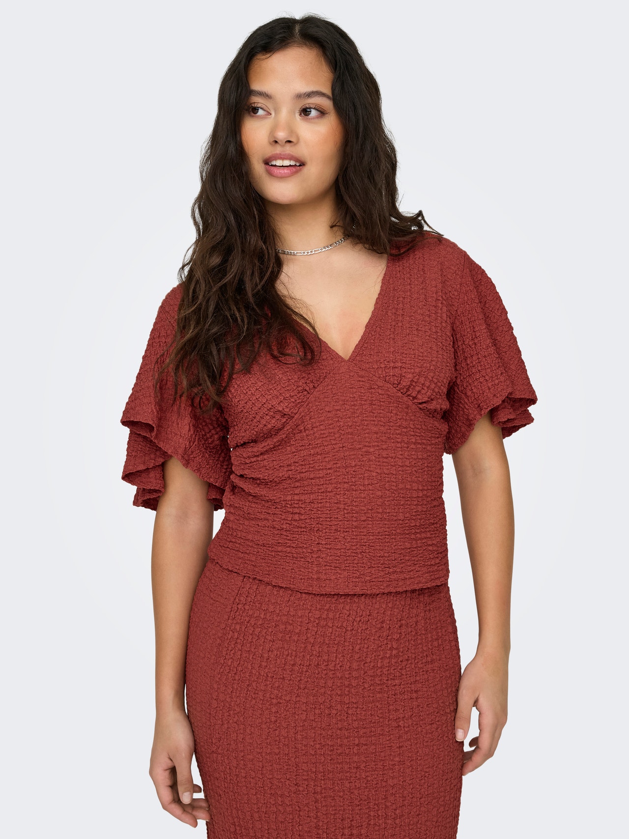 ONLY Tops Corte regular Cuello en V Mangas voluminosas -Tandoori Spice - 15324478