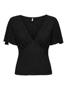 ONLY V-neck short sleeve top -Black - 15324478