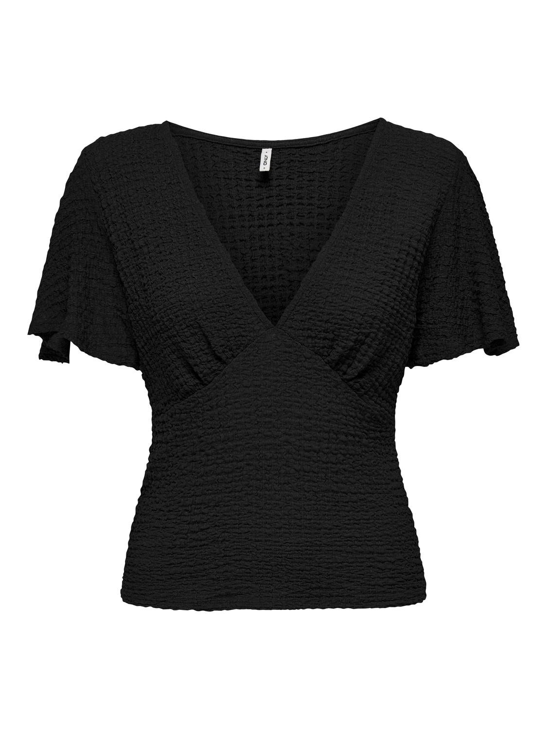 ONLY V-neck short sleeve top -Black - 15324478