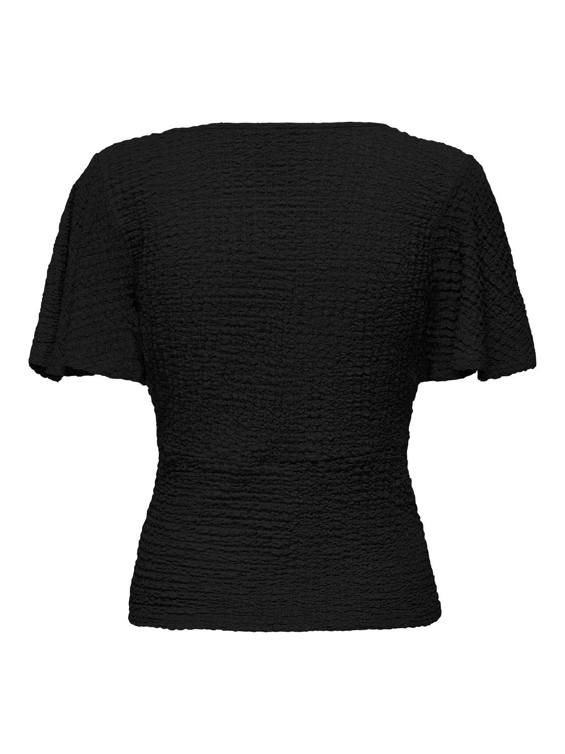 ONLY V-neck short sleeve top -Black - 15324478