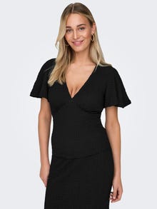 ONLY Normal geschnitten V-Ausschnitt Voluminöser Armschnitt Top -Black - 15324478