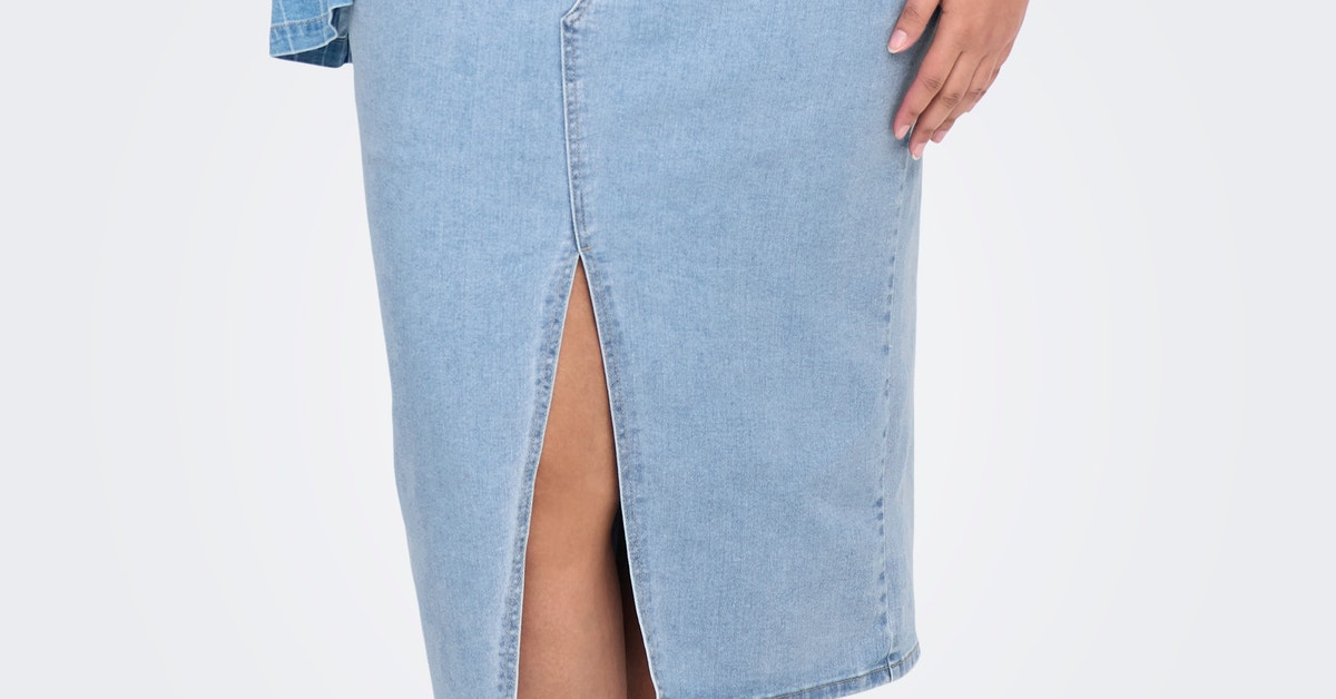 ONLY CARMAKOMA CARSIRI Front Slit Rok DNM GUA NOOS, blauw (medium blue denim), 48