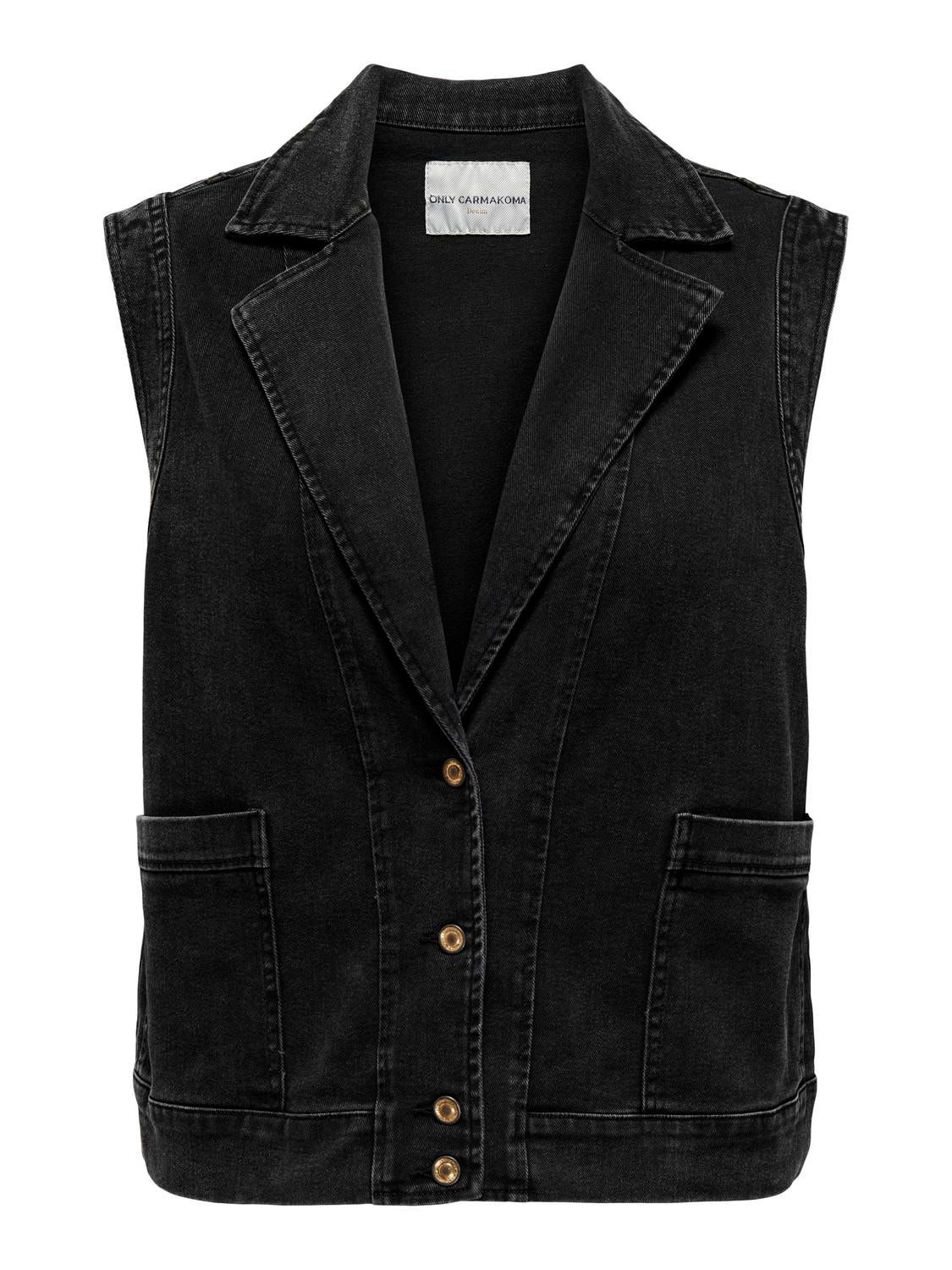 ONLY Spread collar Denim waistcoat -Black Denim - 15324779