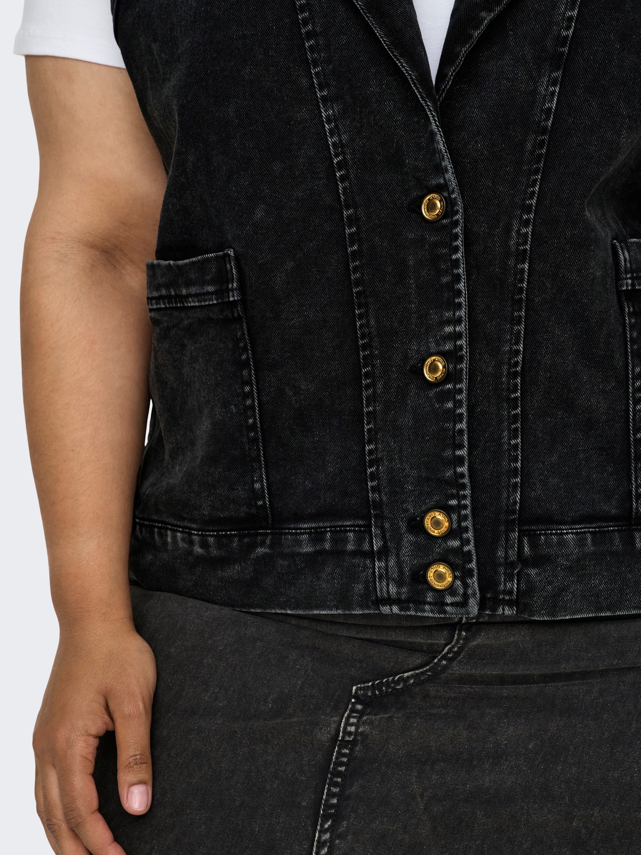 ONLY Veste en jean sans manches Col italien -Black Denim - 15324779