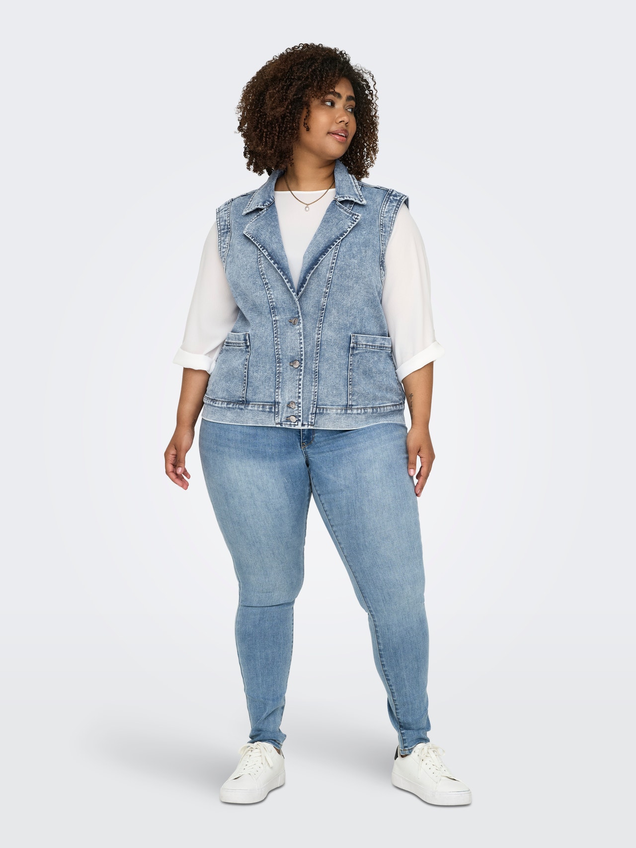 ONLY Veste en jean sans manches Col italien -Medium Blue Denim - 15324779