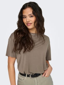 ONLY Regular Fit Round Neck Dropped shoulders Top -Walnut - 15324822