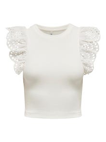 ONLY O-neck top with lace details -Cloud Dancer - 15324934