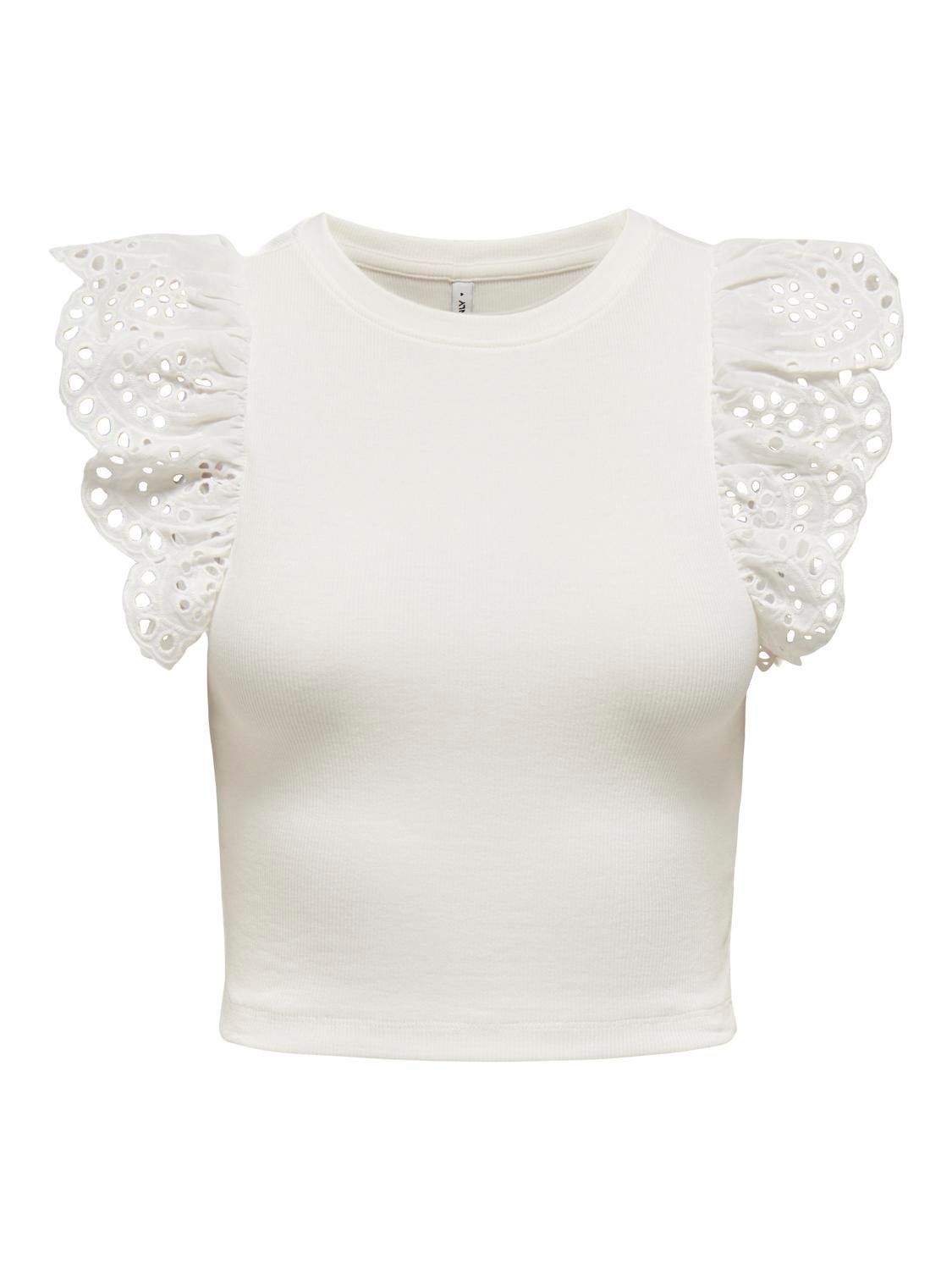 ONLY O-neck top with lace details -Cloud Dancer - 15324934