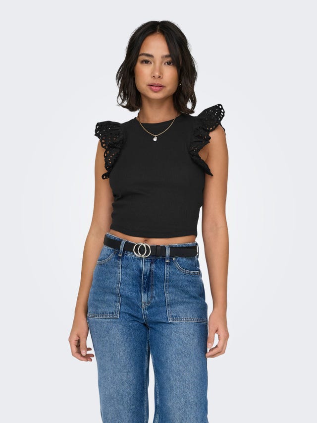 ONLY O-neck top with lace details - 15324934