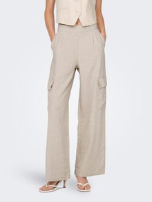 ONLY Trousers with wide leg fit and high waist -Oatmeal - 15325001