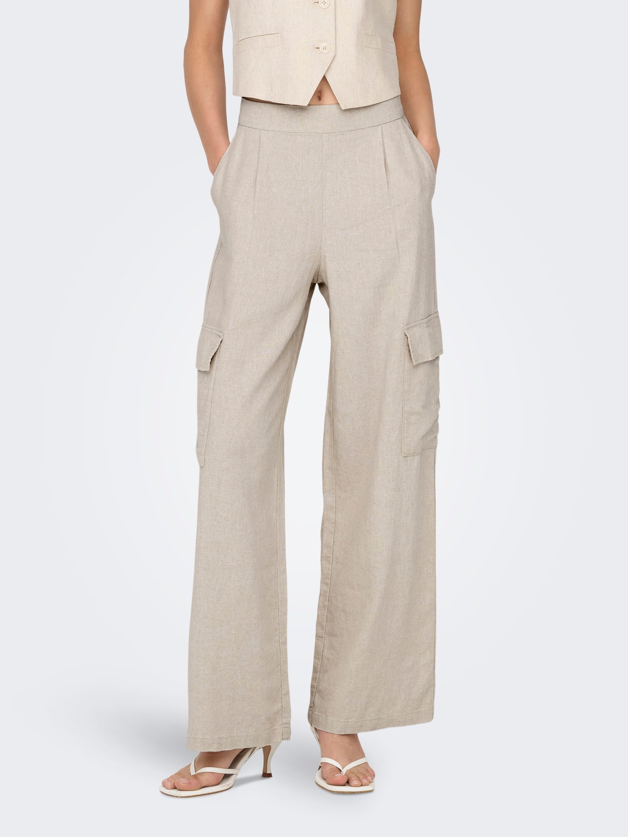 ONLY Wide Leg Fit High waist Trousers -Oatmeal - 15325001