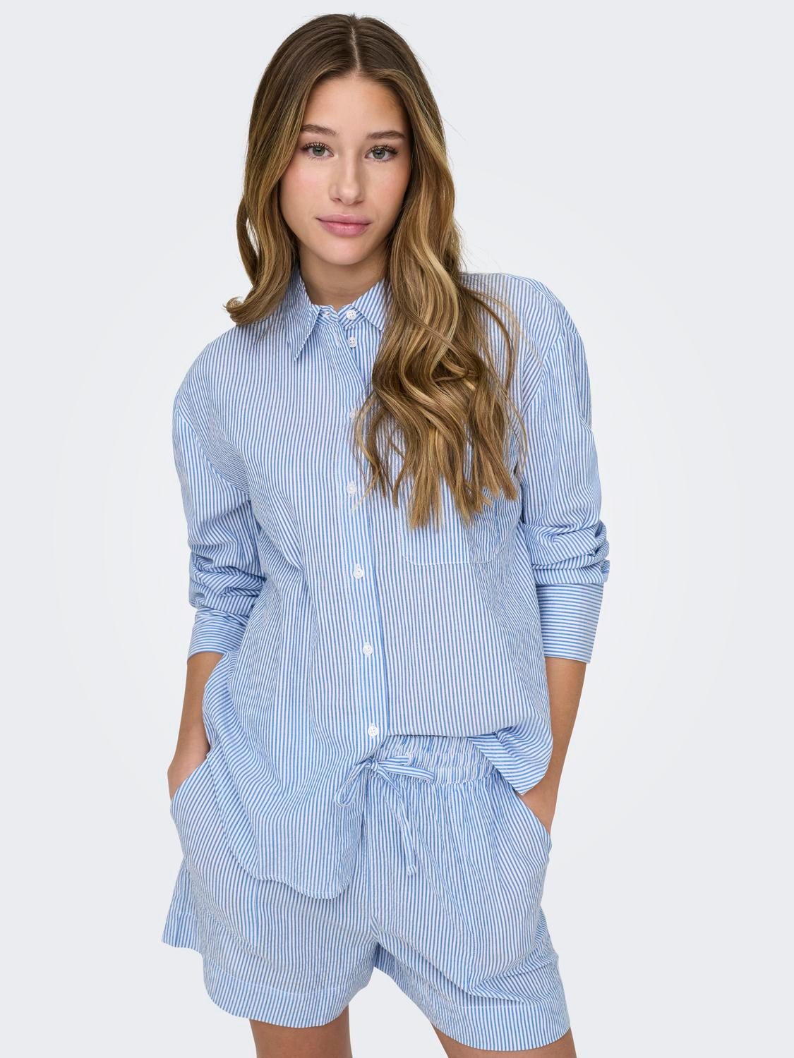 ONLY Chemises Regular Fit Col chemise Poignets zippés Manches volumineuses -French Blue - 15325013