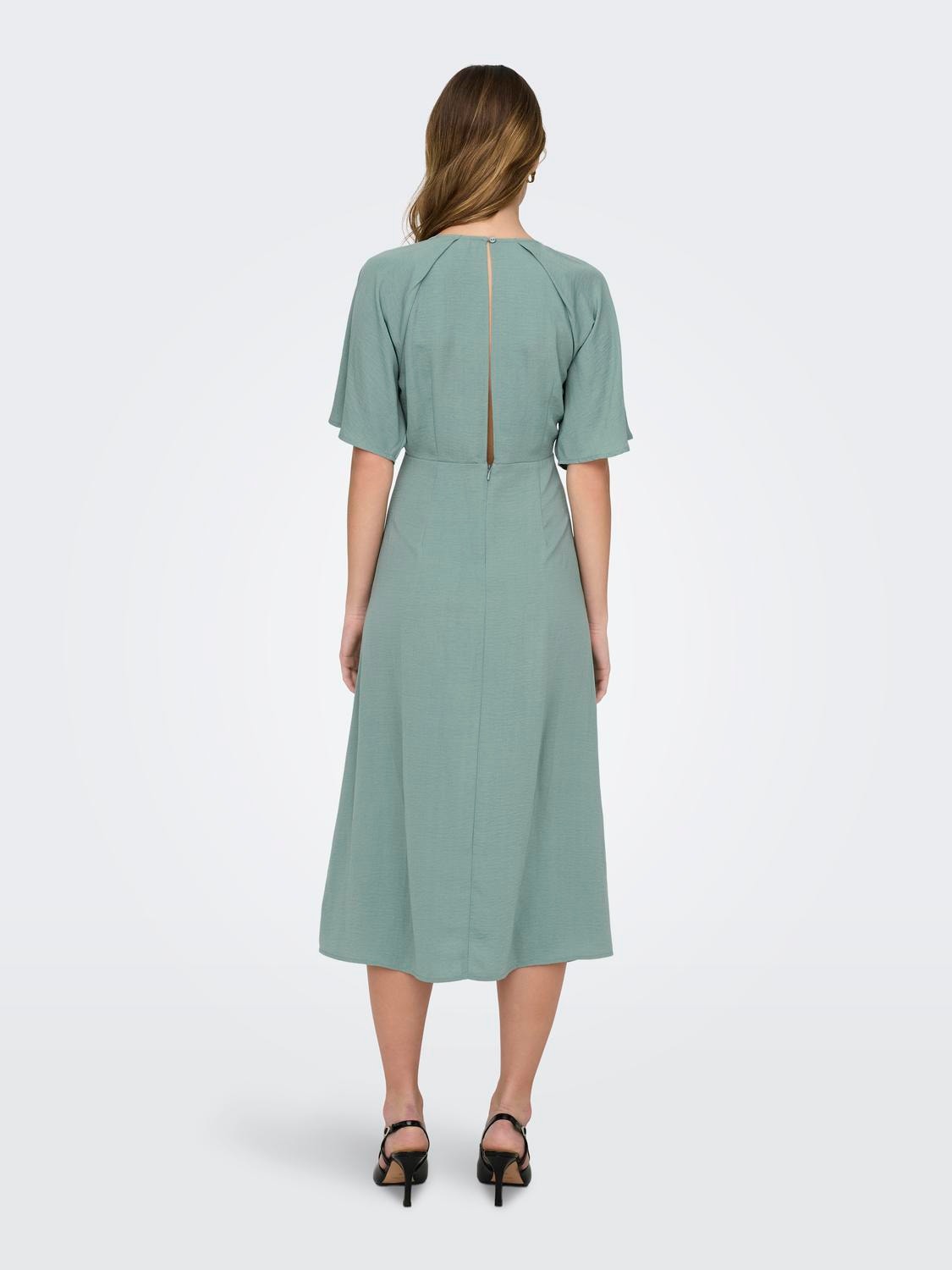 ONLY Regular Fit Round Neck Volume sleeves Midi dress -Chinois Green - 15325030