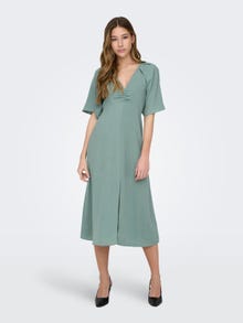 ONLY Normal geschnitten Rundhals Voluminöser Armschnitt Midikleid -Chinois Green - 15325030