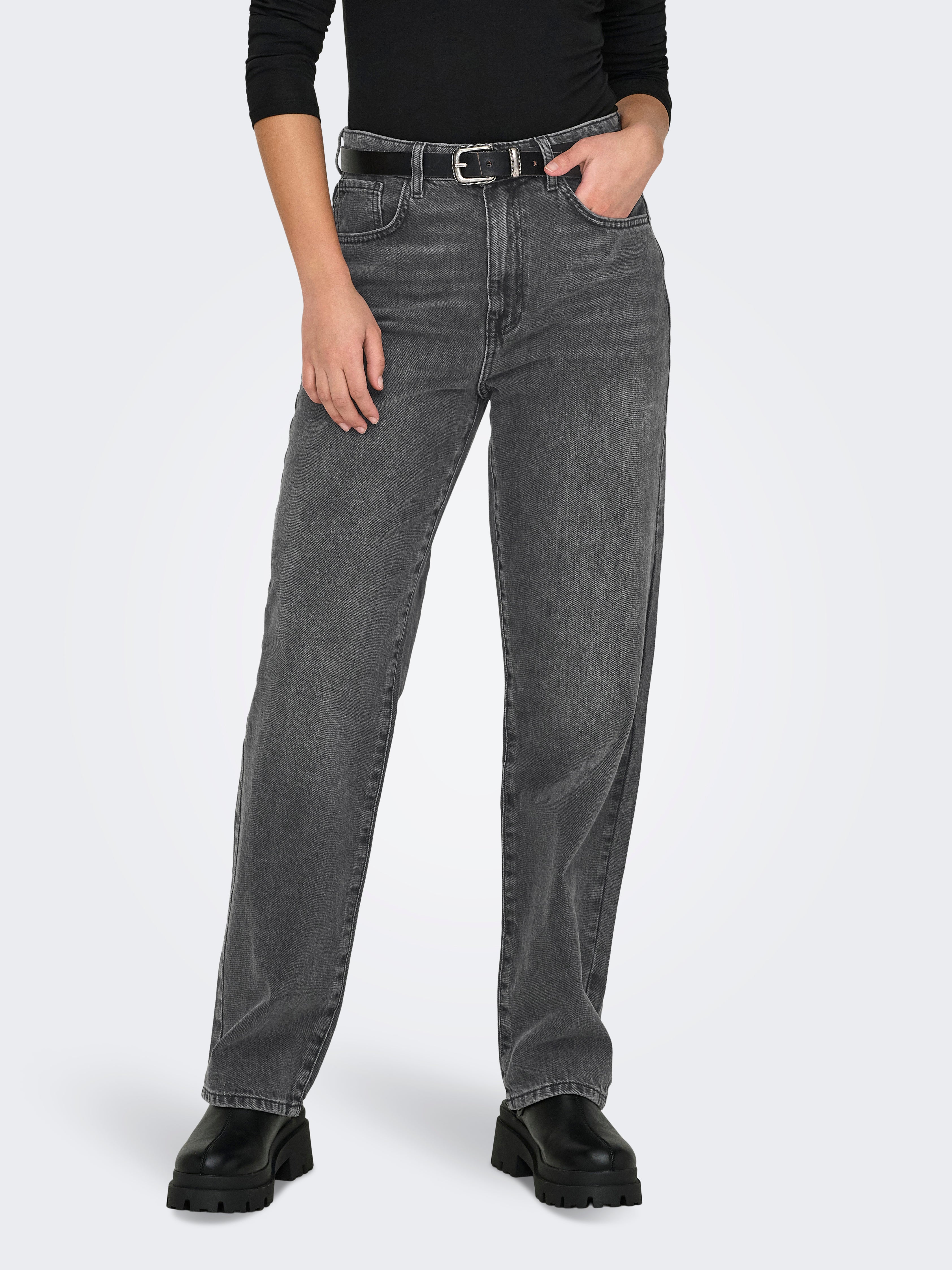 ONLROBYN Mittlere Taille Gerade geschnitten Jeans | Dunkelgrau | ONLY®