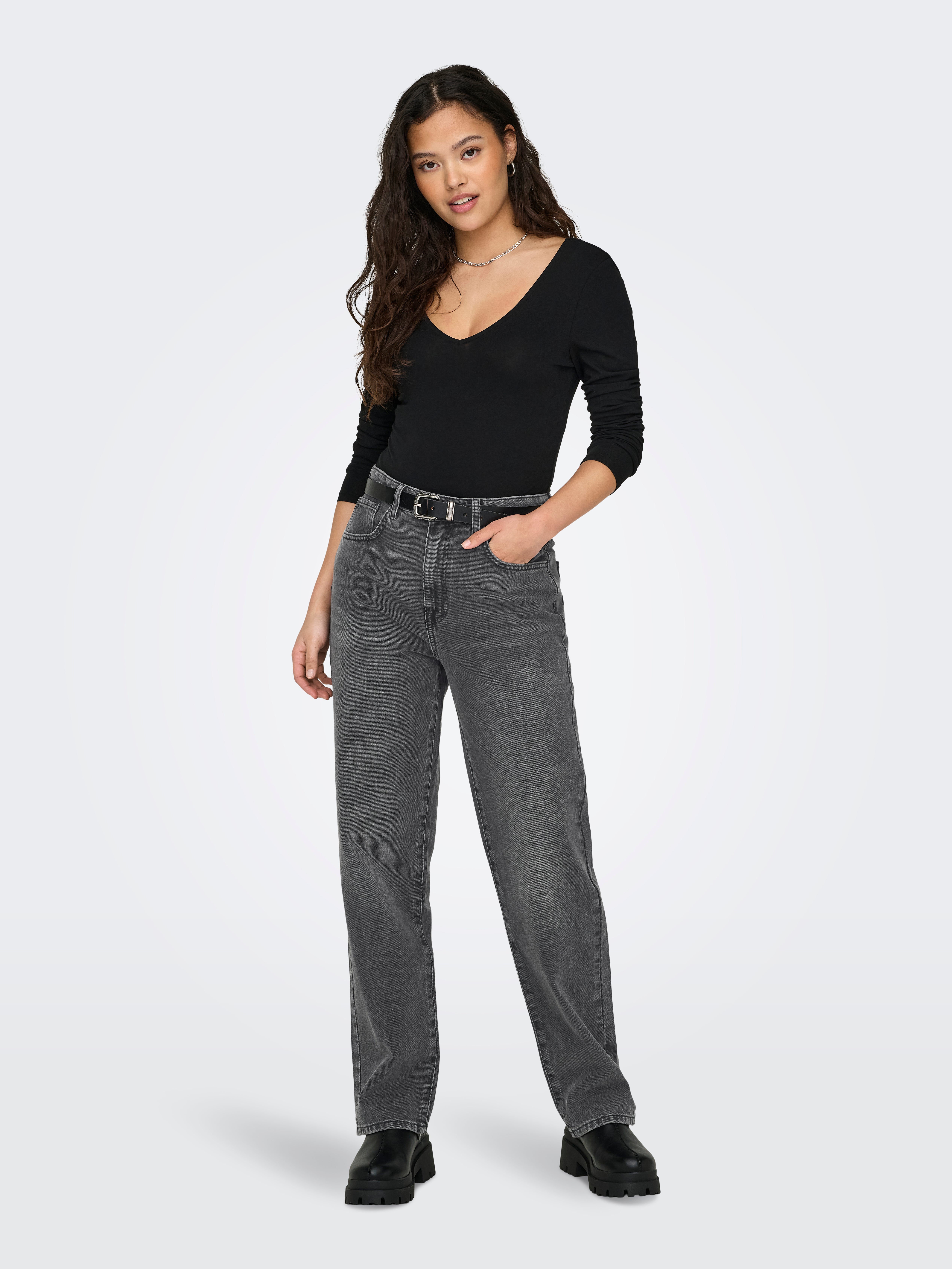 ONLROBYN Mittlere Taille Gerade geschnitten Jeans | Dunkelgrau | ONLY®