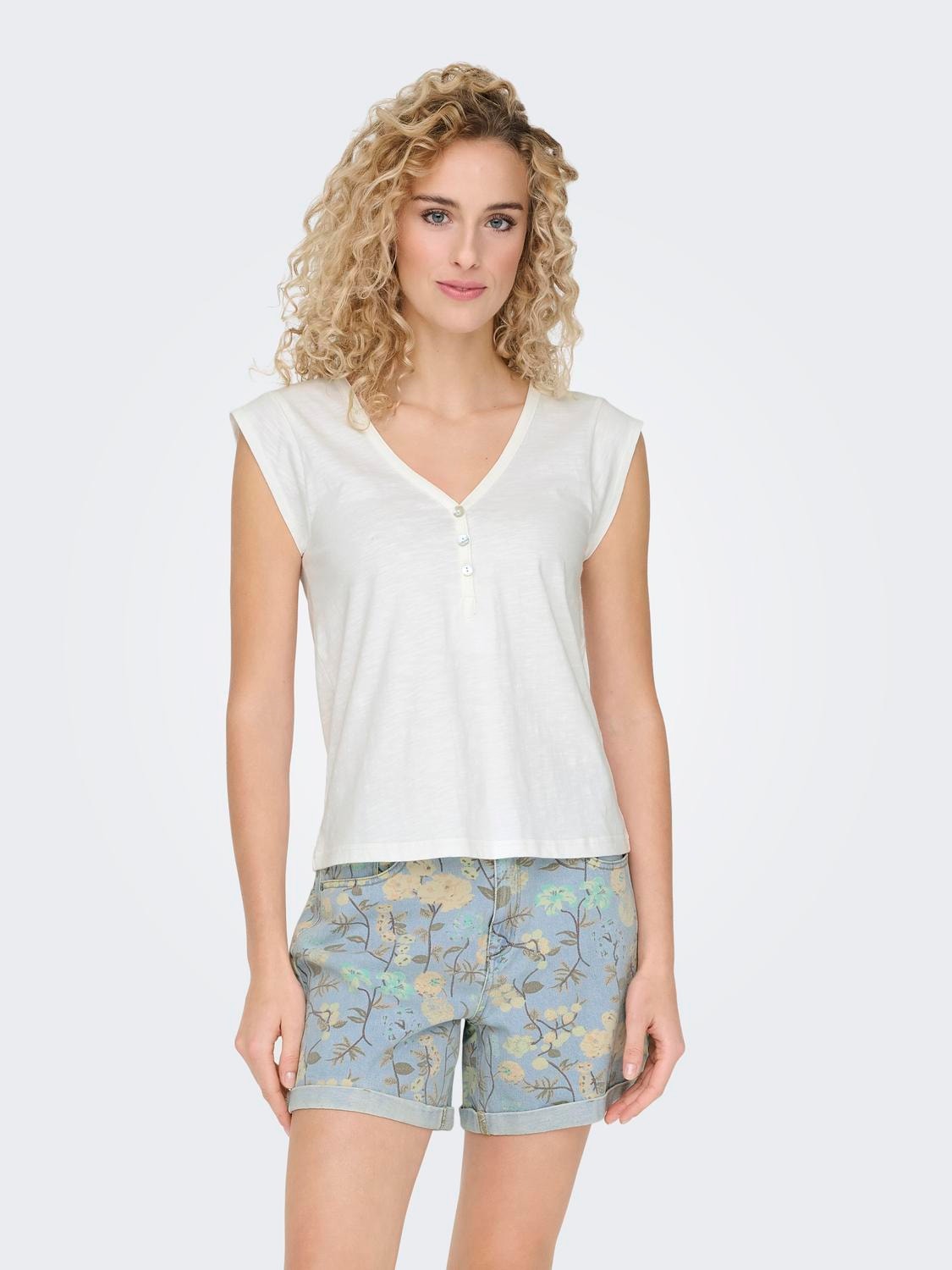 ONLY Regular Fit V-hals Topp -Cloud Dancer - 15325174