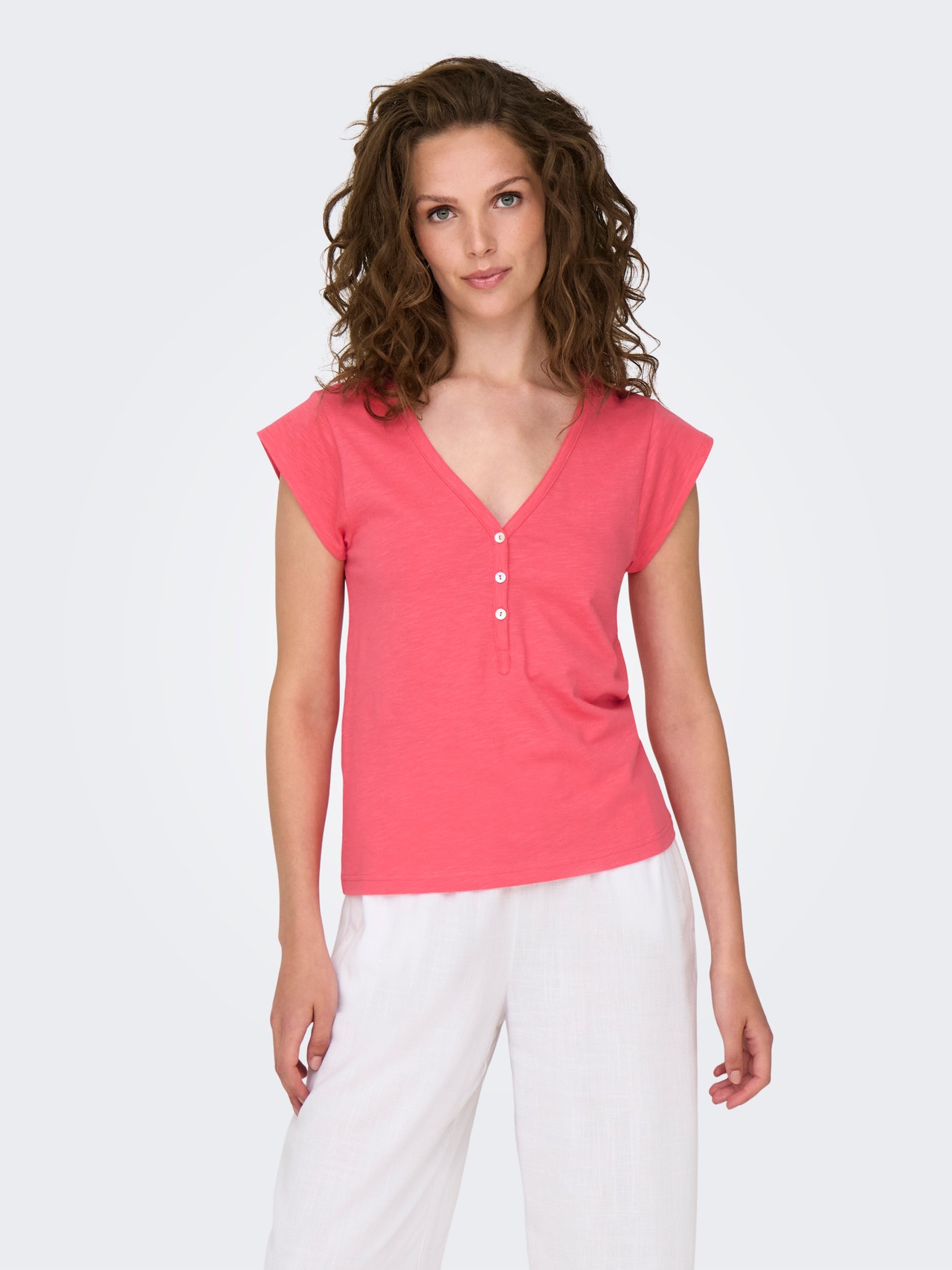 ONLY Regular Fit V-Neck Top -Coral Paradise - 15325174