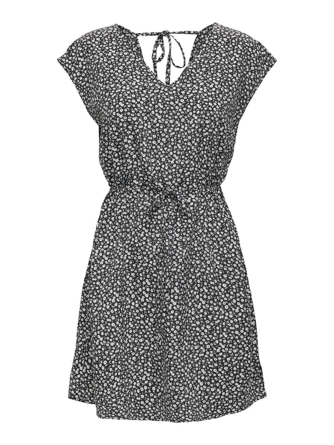 ONLY Normal geschnitten V-Ausschnitt Tief angesetzte Schulter Kurzes Kleid -Black - 15325226