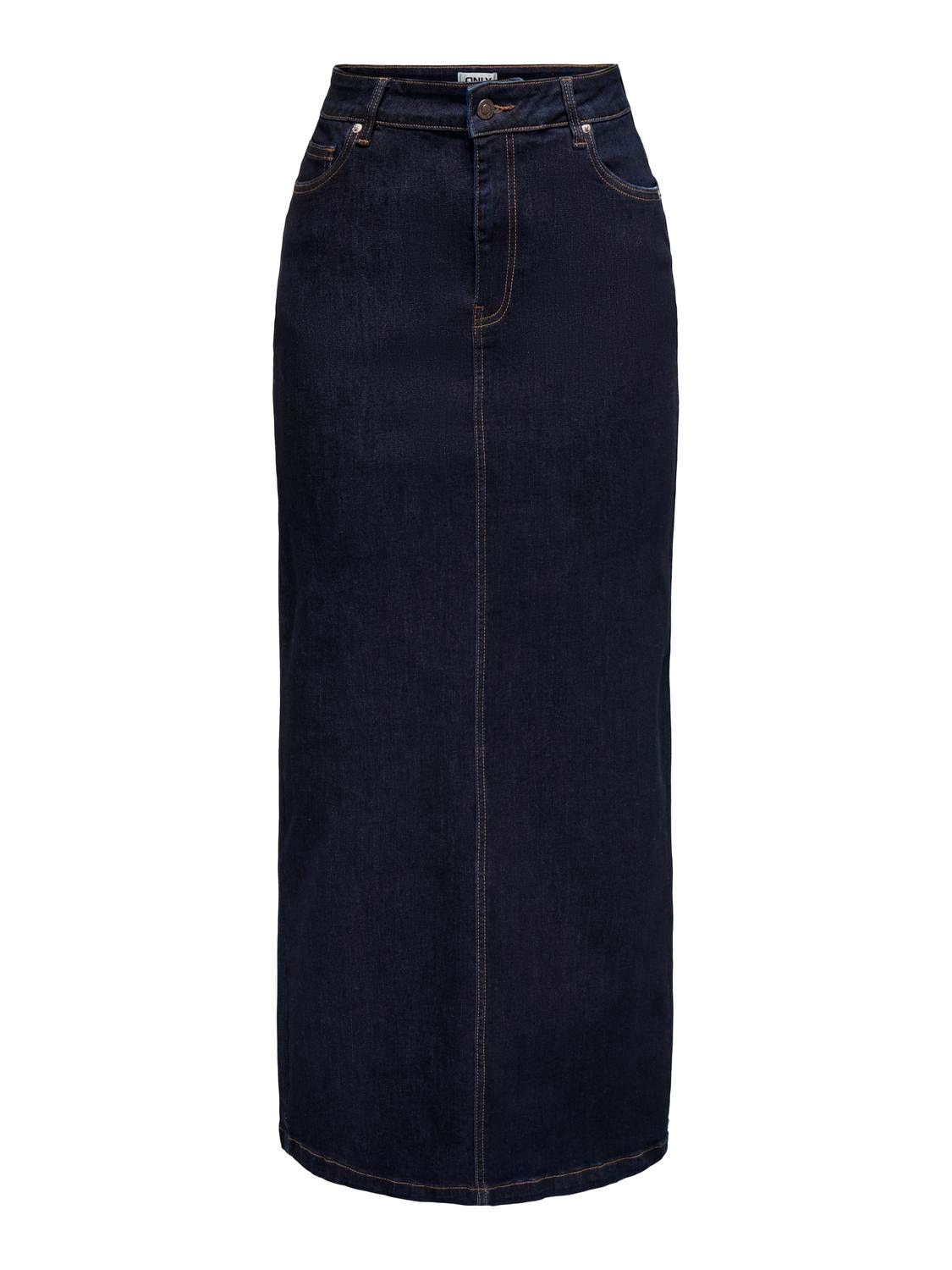 ONLY Middels høy midje Langt skjørt -Dark Blue Denim - 15325333