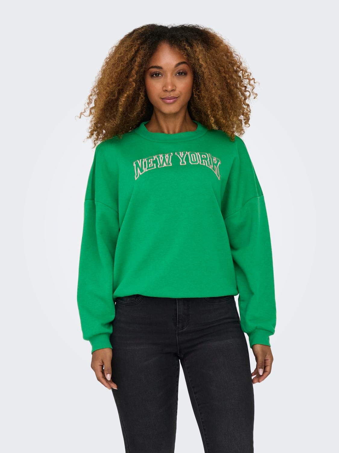 ONLY Regular Fit Round Neck Ribbed cuffs Dropped shoulders Sweatshirt -Deep Mint - 15325354