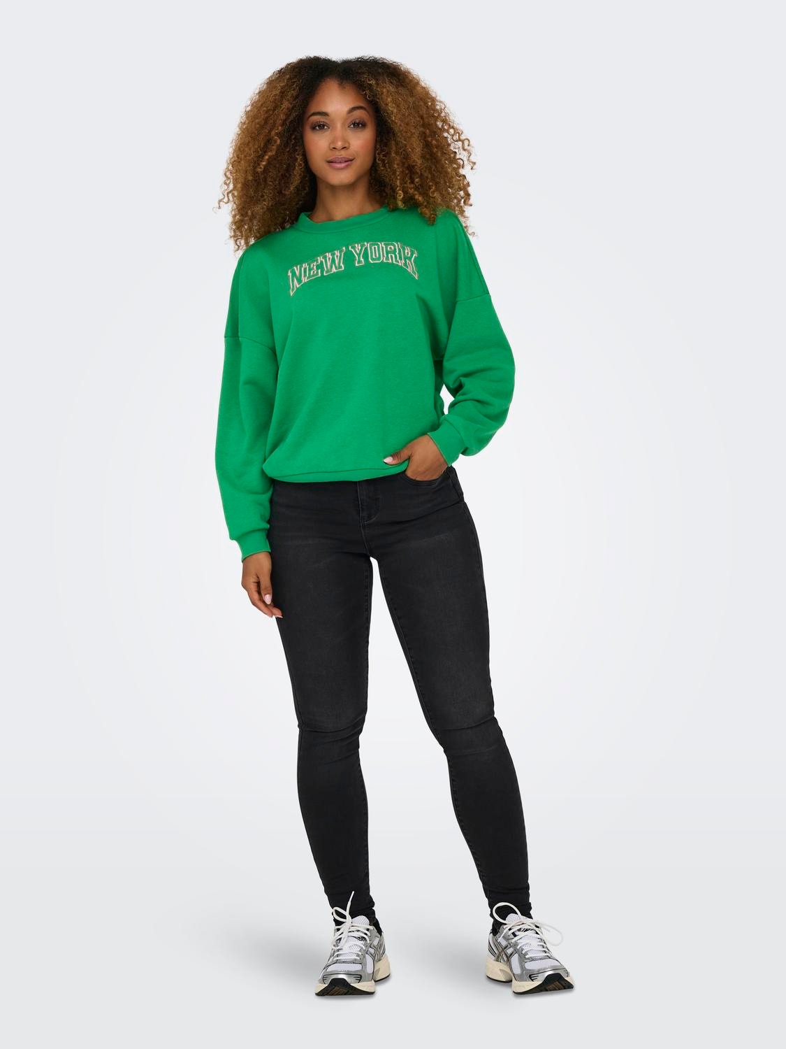ONLY Regular Fit Round Neck Ribbed cuffs Dropped shoulders Sweatshirt -Deep Mint - 15325354