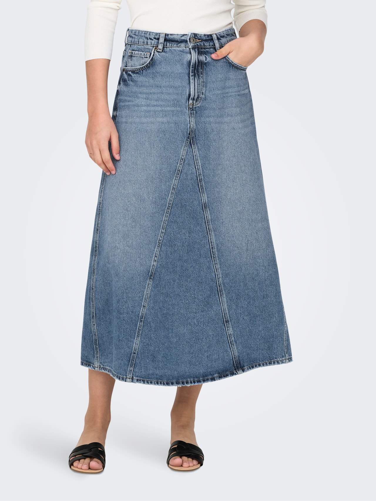 ONLY Kõrge vöökoht Pikk seelik -Medium Blue Denim - 15325361