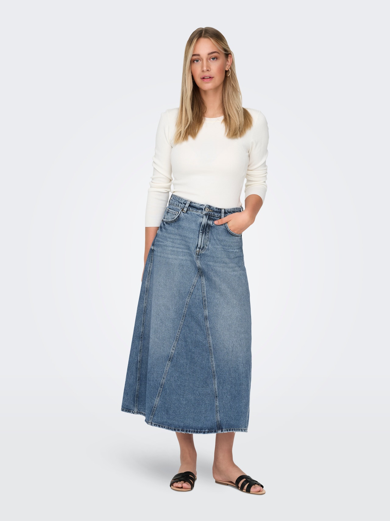 ONLY Kõrge vöökoht Pikk seelik -Medium Blue Denim - 15325361
