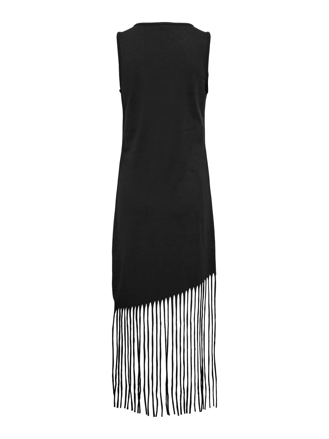 ONLY Maxi o-hals kjole med frynser -Black - 15325497