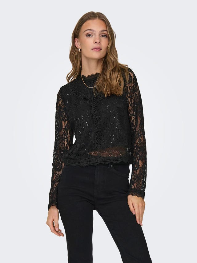 ONLY O-neck top with lace - 15325654